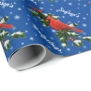 Papier Cadeau Cardinal et flocons de neige de houx