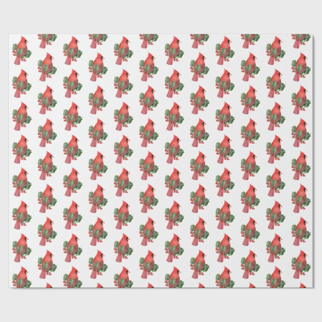 Papier Cadeau Cardinal et Holly Christmas Wrapper Paper (Couture)