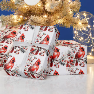 Papier Cadeau Cardinal rouge aquarelle sur la Branche du Berry