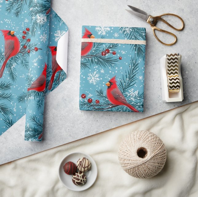 Papier Cadeau Cardinal rouge de Noël Fête (Artisanat)