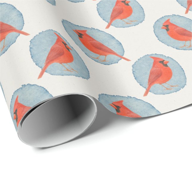 Papier Cadeau Cardinal rouge festif en points d'aquarelle (Coin rond)
