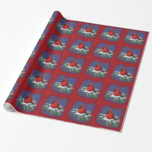 Papier Cadeau Cardinal rouge sur le pin de Milou : Art original