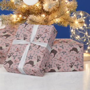 Papier Cadeau Cardinaux roses et rennes