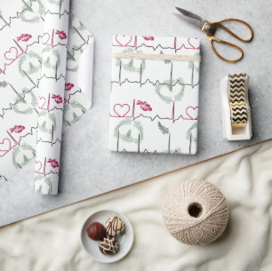 Papier Cadeau Cardiogramme avec coeur.