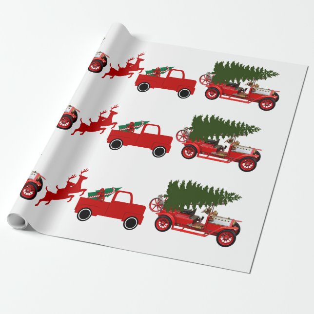 Papier Cadeau Cargaison de Noël Red Green Reindee (Déroulé)