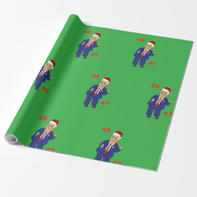 Papier Cadeau Caricature Danser Trump-Santa Hat Envelopper Papie (Déroulé)