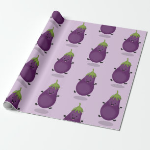 Papier Cadeau Caricature d'aubergine d'aubergine joliment heureu