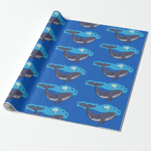 Papier Cadeau Caricature de baleine mignonne et de baleine de ve