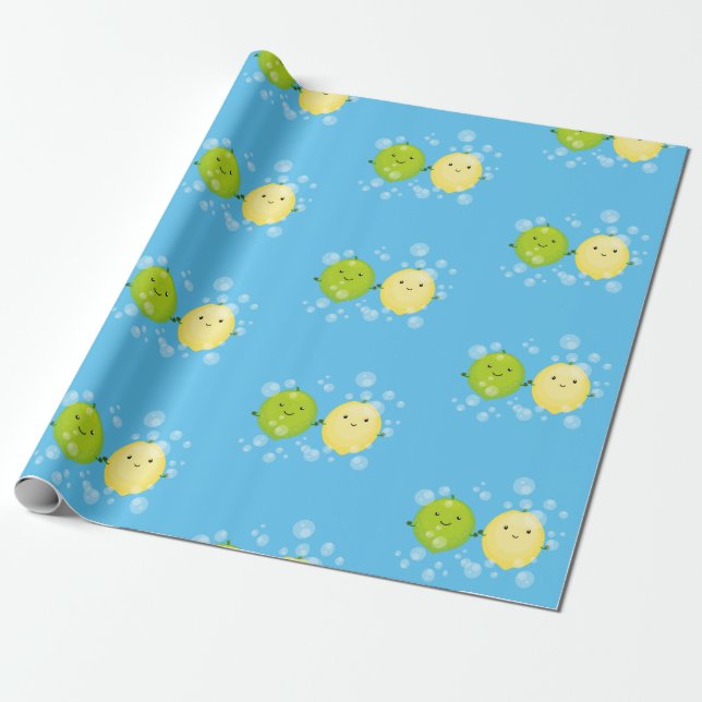 Papier Cadeau Caricature de chaux de citron joyeux (Déroulé)