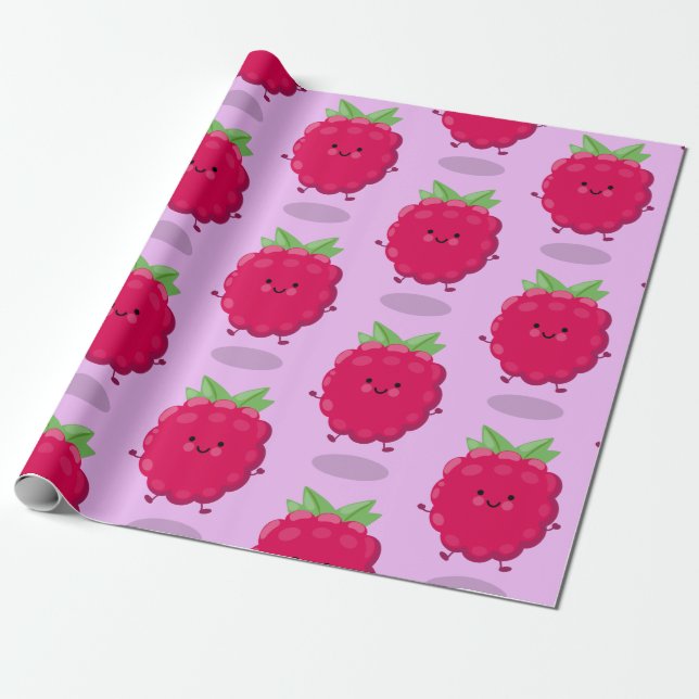 Papier Cadeau Caricature de framboise très heureuse (Déroulé)