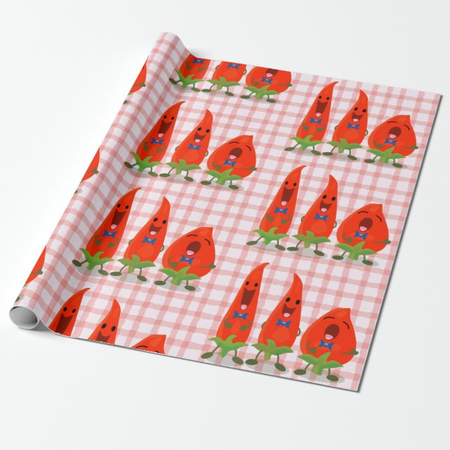 Papier Cadeau Caricature de piments chantants mignons (Déroulé)