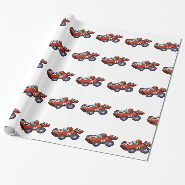 Papier Cadeau Caricature de voiture rouge classique pour enfants (Déroulé)