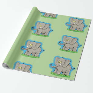 Papier Cadeau Caricature d'éléphant vert motif