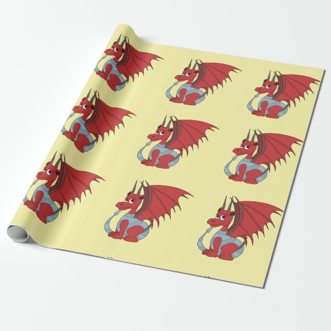 Papier Cadeau Caricature Dragon Rouge (Déroulé)