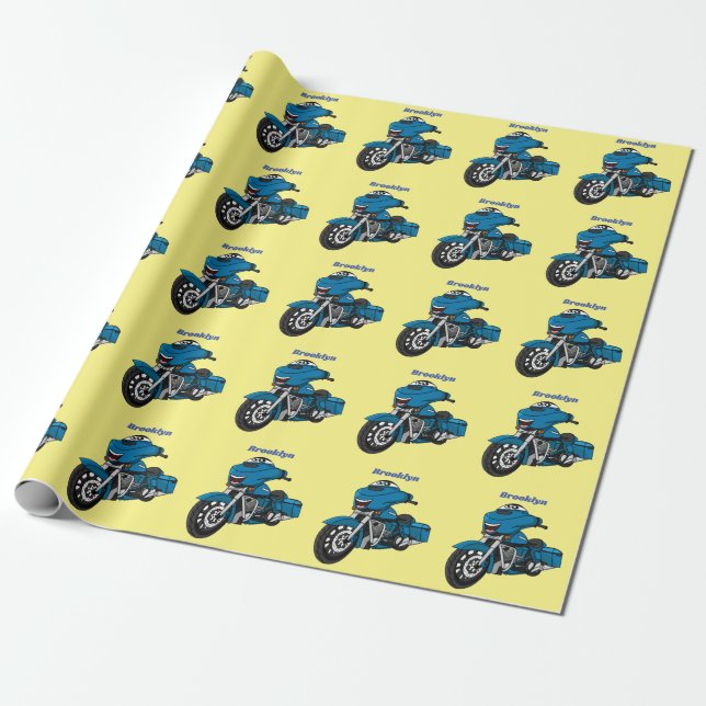 Papier Cadeau Caricature joyeux bleu moto (Déroulé)