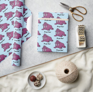 Papier Cadeau Caricature mignonne de Walrus mauve, nature océani