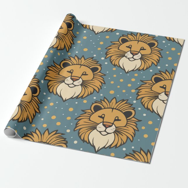 Papier Cadeau Caricature mignonne Lions dessin motif (Déroulé)