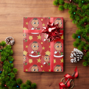 Papier Cadeau Caricature pour bébé de Noël hispanique mignon