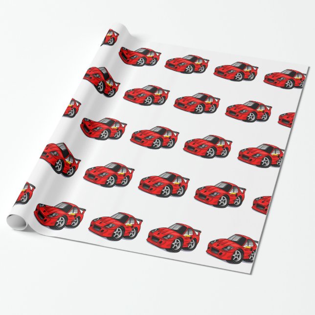 Papier Cadeau Caricature rouge pour supercar - Choisir la couleu (Déroulé)