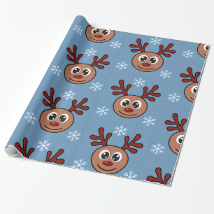 Papier Cadeau Caricature Rudolph Red Nosed Reindeer et Snowflake
