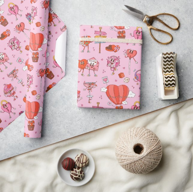 Papier Cadeau Caricatures Retro Super Valentine (Artisanat)