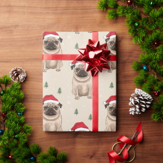Papier Cadeau Carlin avec chapeau de Père Noël rustique