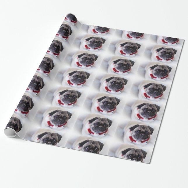 Papier Cadeau Carlin de Noël dans la neige (Déroulé)