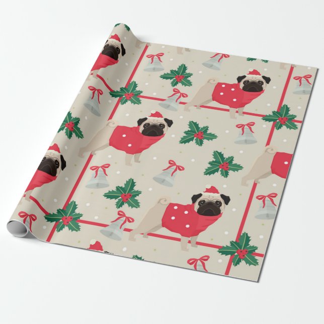 Papier Cadeau Carlin de Noël Motif (Déroulé)