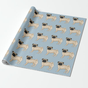 Papier Cadeau Carlin pâle joli dessin Chien Mops Design Motif Bl
