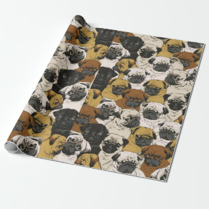 Papier Cadeau Carlins Grumpy / Drôle mignon Chiens Carlin Chien