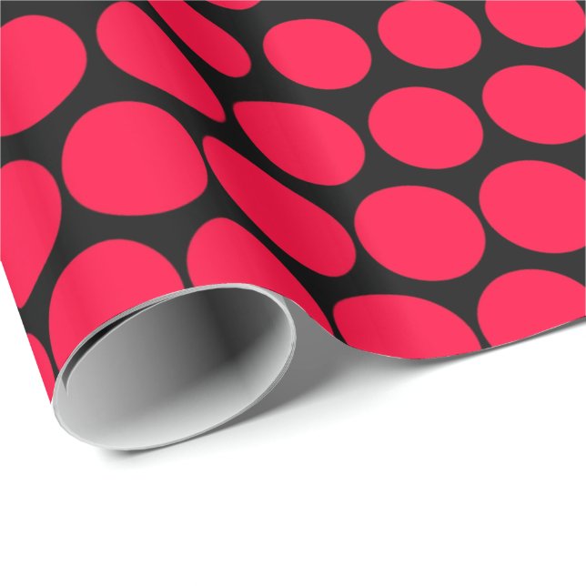 Papier Cadeau Carmine Rouge Polka Dot Noir moderne (Coin rond)
