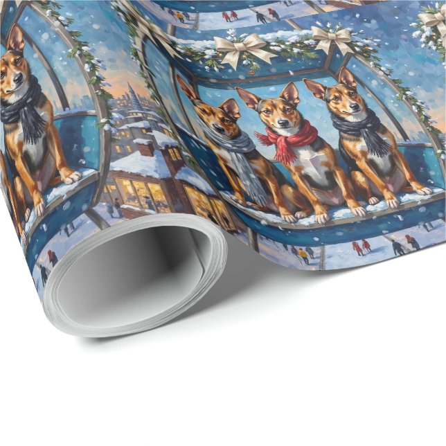 Papier Cadeau Carnaval de Noël Roue de Ferris Basenji Fêtes (Coin rond)