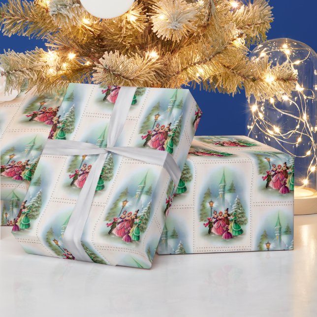 Papier Cadeau Caroleurs de Noël Festif enveloppement de fête Vin (Vacances)