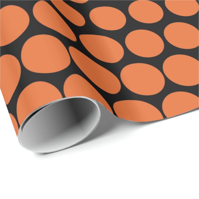 Papier Cadeau Carotte Orange Polka Dot Noir moderne (Coin rond)