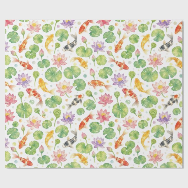 Papier Cadeau Carpe koï et lotus (Plat)