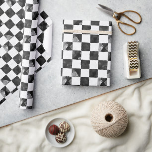 Papier Cadeau Carré à Damier Noir et Blanc Anniversaire de Voitu