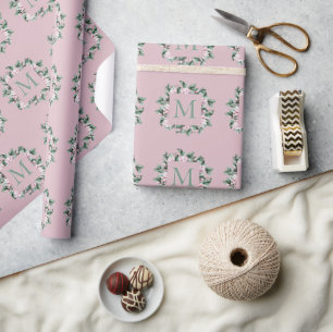 Papier Cadeau Carré de lettre de monogramme unique avec cadre fl