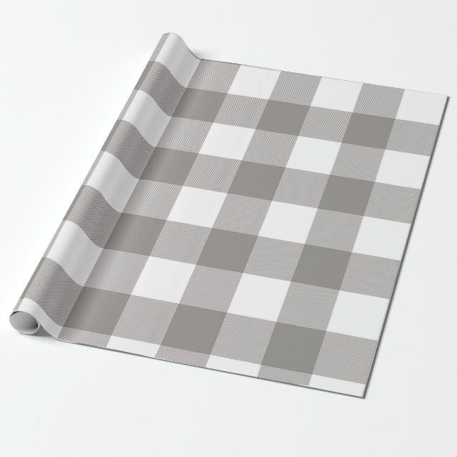 Papier Cadeau Carré de plaid écossais gris et blanc rustique de  (Déroulé)