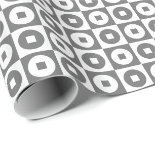Papier Cadeau Carré et cercle gris et blanc