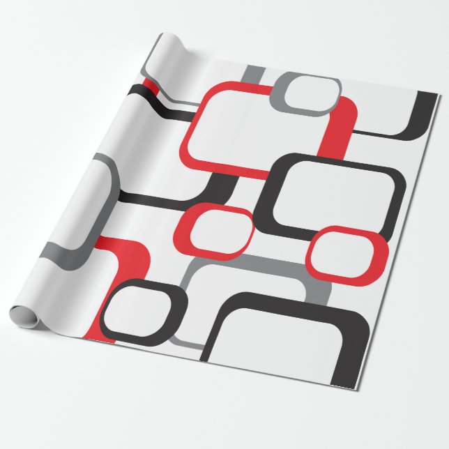 Papier Cadeau Carré rétro rouge noir gris blanc Motif (Déroulé)