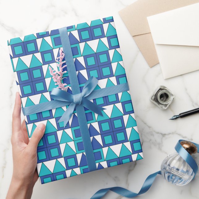 Papier Cadeau Carré Triangle Géométrique Bleu sarcelle (Cadeaux)