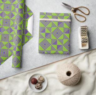 Papier Cadeau Carré triangle géométrique vert violet Motif