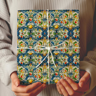 Papier Cadeau Carreau Citron Bleu Méditerranéen Sicilien