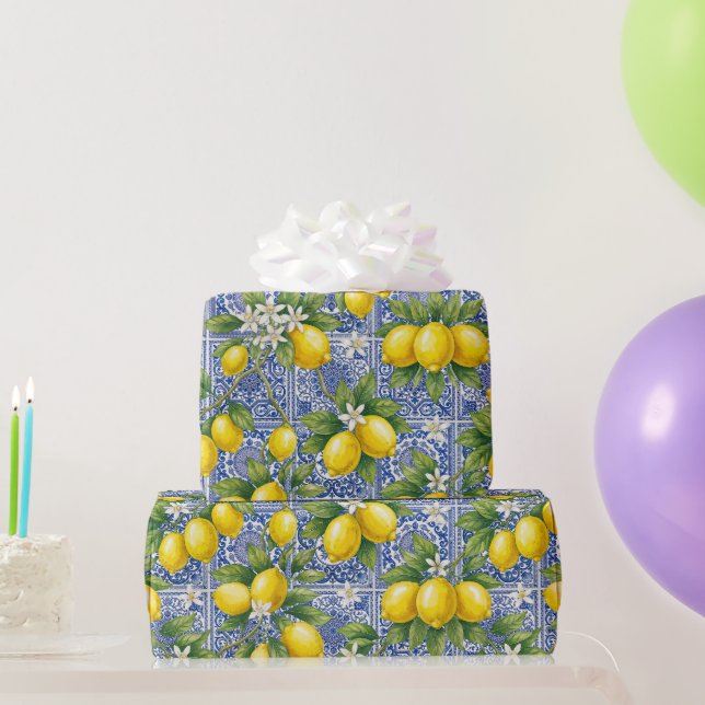 Papier Cadeau Carreau de faïence à l'aquarelle de style français (Cadeaux de fête)