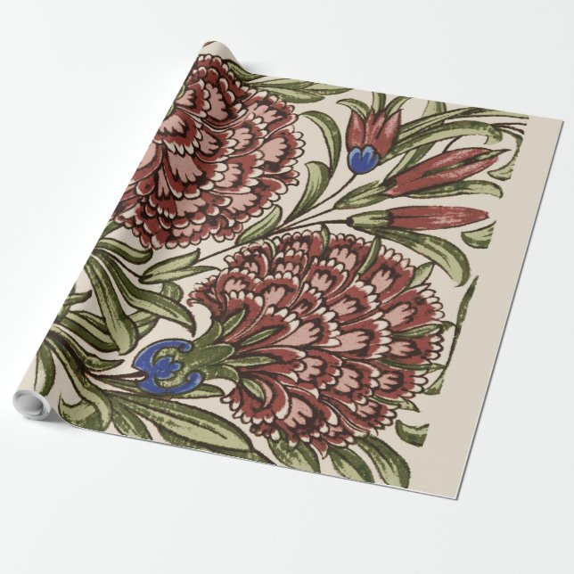 Papier Cadeau Carreau de fleur d'œillet Art antique rustique De  (Déroulé)