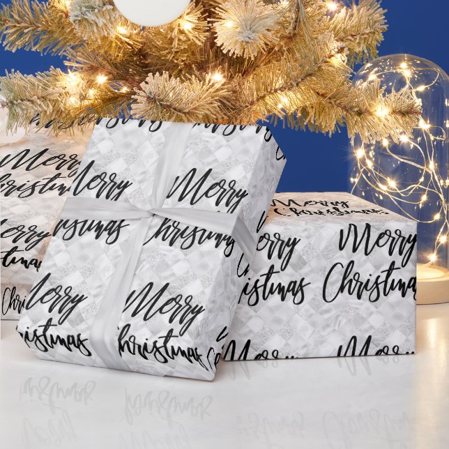 Papier Cadeau Carreau Miroir Glam Blanc Écriture Joyeux Noël (Vacances)