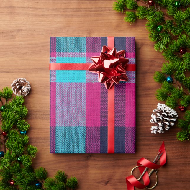 Papier cadeau carreau néo-fuchsia (Cadeau de vacances)