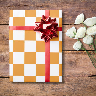 Papier Cadeau Carreaux à damier vintage à carreaux orange et bla