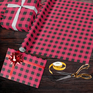 Papier Cadeau Carreaux à motif Tartan Plaid Buffalo noir et roug