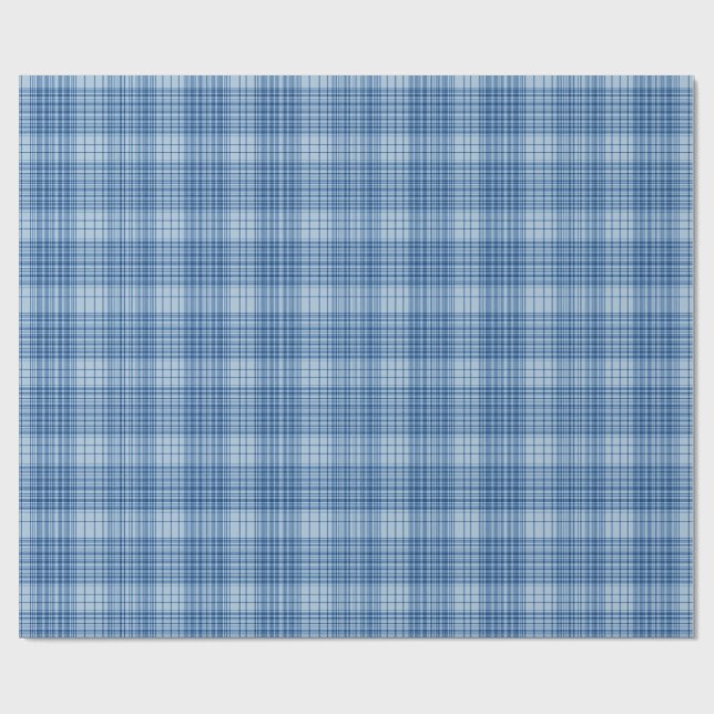 Papier Cadeau Carreaux Bleu Denim Classique (Plat)